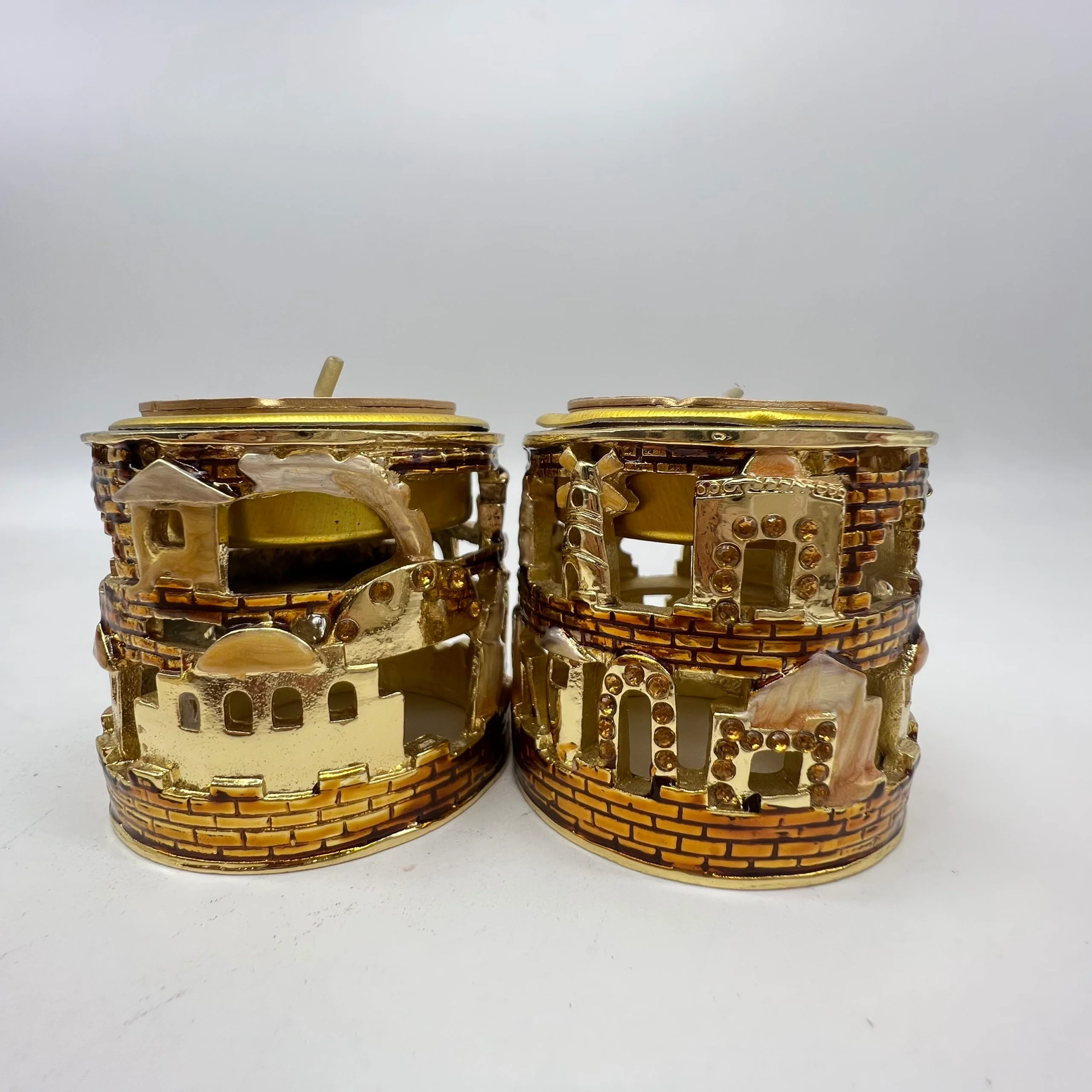 APEX JUDAICA - Jerusalem Cityscape Tealight Shabbat Candle Holder Set with Tray - Image 3