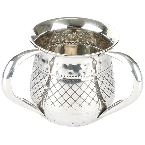 ART JUDAICA - Stainless Steel Washing Cup - Silver Dotted Design - Image 2