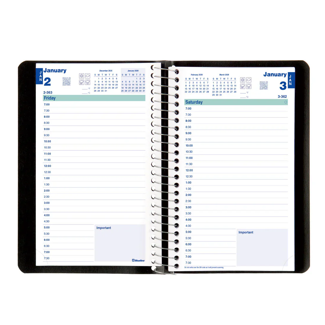 Blueline - 2026 Essential Daily Planner - Coil - Black (English) - Image 2