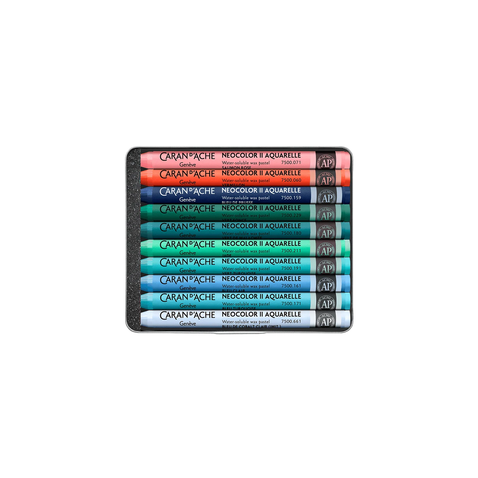 Caran D’ache - Limited Edition by Beya Rebaï + Online course - 10 Neocolor® II Aquarelle in Metal Box - Water-Soluble Wax Pastels Cold shades - Image 3