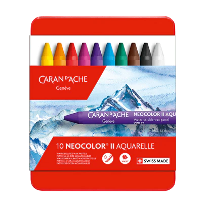 CARAN D'ACHE - 10 Neocolor® II Aquarelle in Metal Box – Water-Soluble Wax Pastels