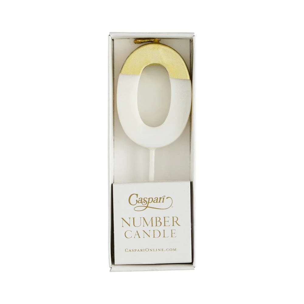 Caspari Number Candle - White and Gold - "0" - Image 2