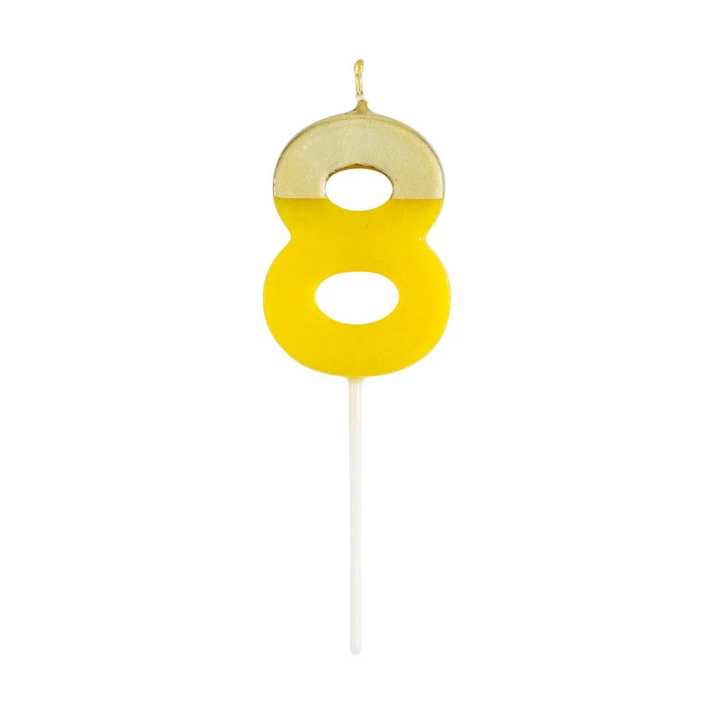 Caspari Number Candle - Yellow and Gold - "8"