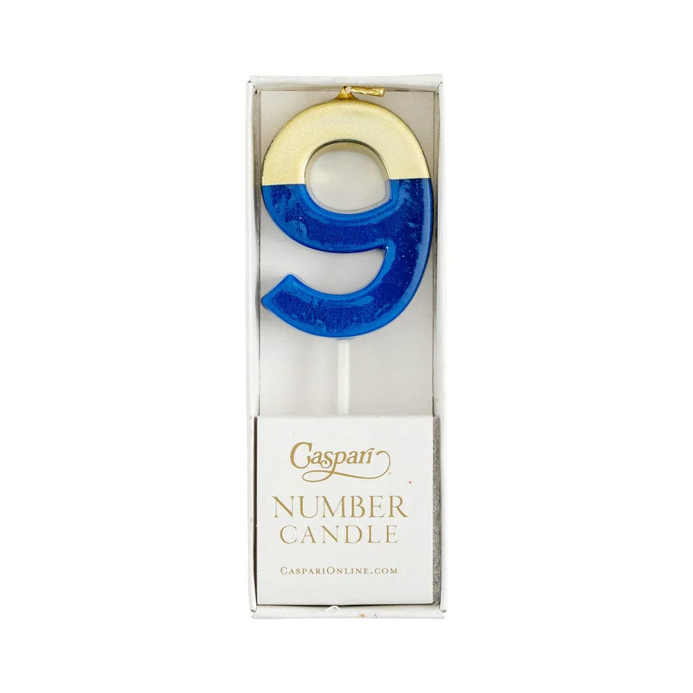 Caspari Number Candle - Blue and Gold - "9" - Image 2
