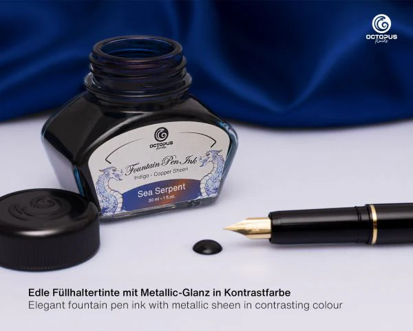 Octopus Fluids - Sheening 30ml Fountain Pen Ink - Sea Serpent Indigo Blue/Copper - Image 5