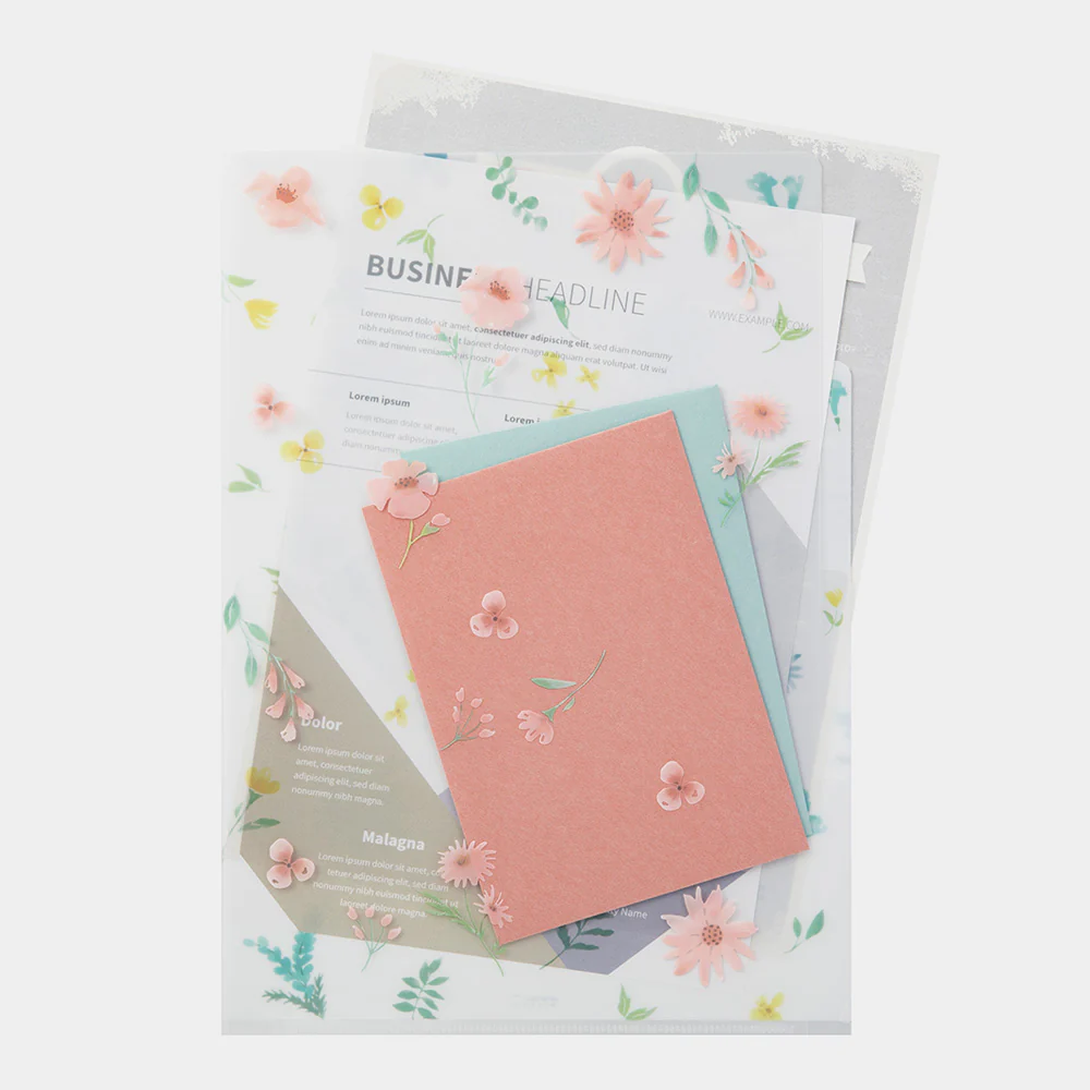 MIDORI - 3 Pockets Clear Folder - A4 - Flower - Image 3