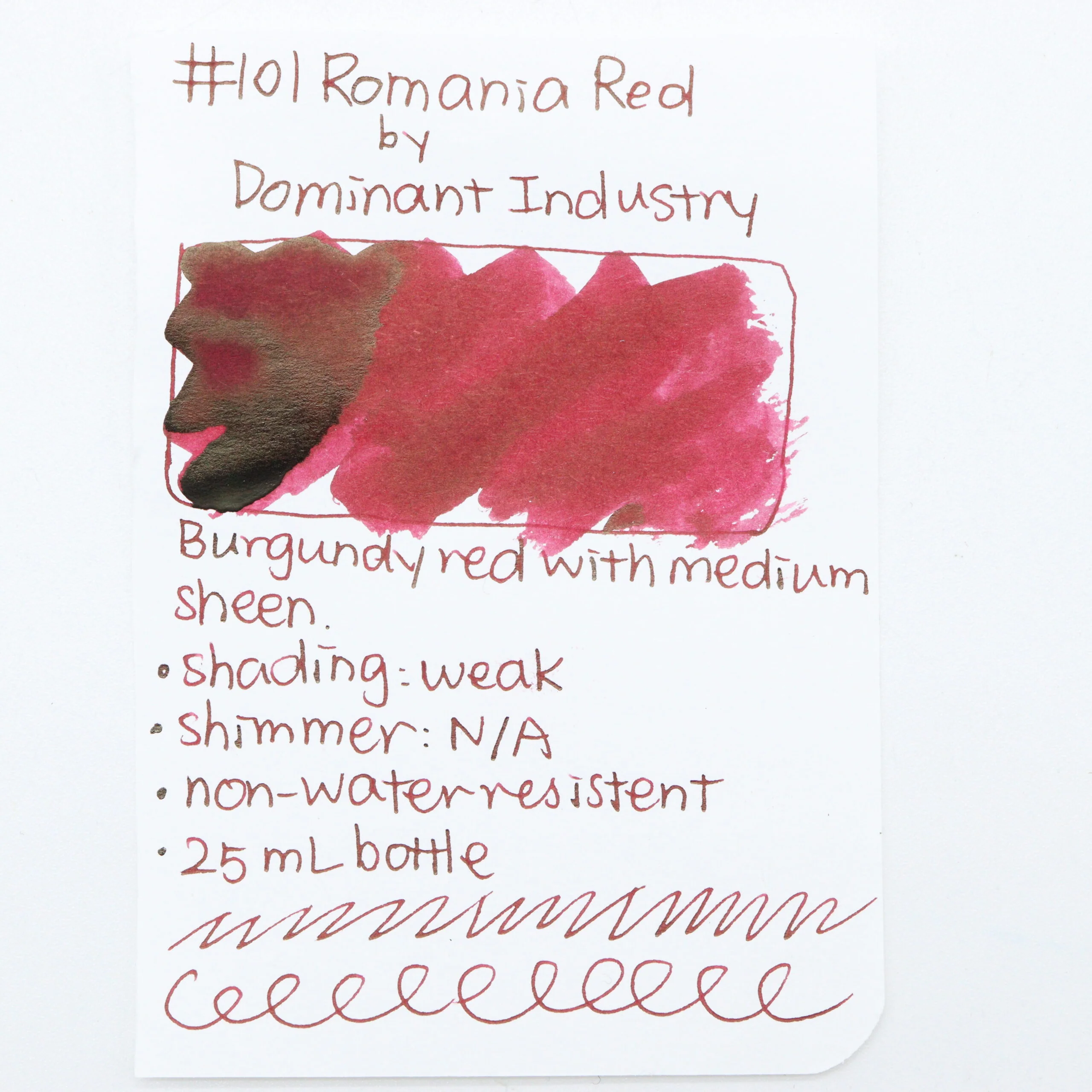 DOMINANT INDUSTRY – STANDARD SERIES – Bottled Fountain Pen Ink (25ml) – No.101 Romania Red - Image 2