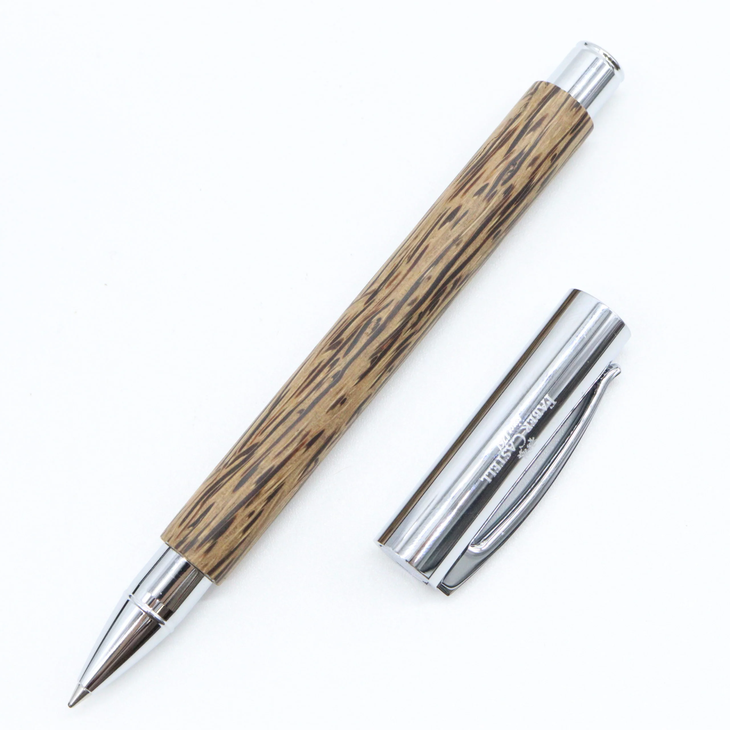 Faber-Castell – 'Ambition' Rollerball Pen with Gift Box Case –  Coconut Wood with Silver Accents