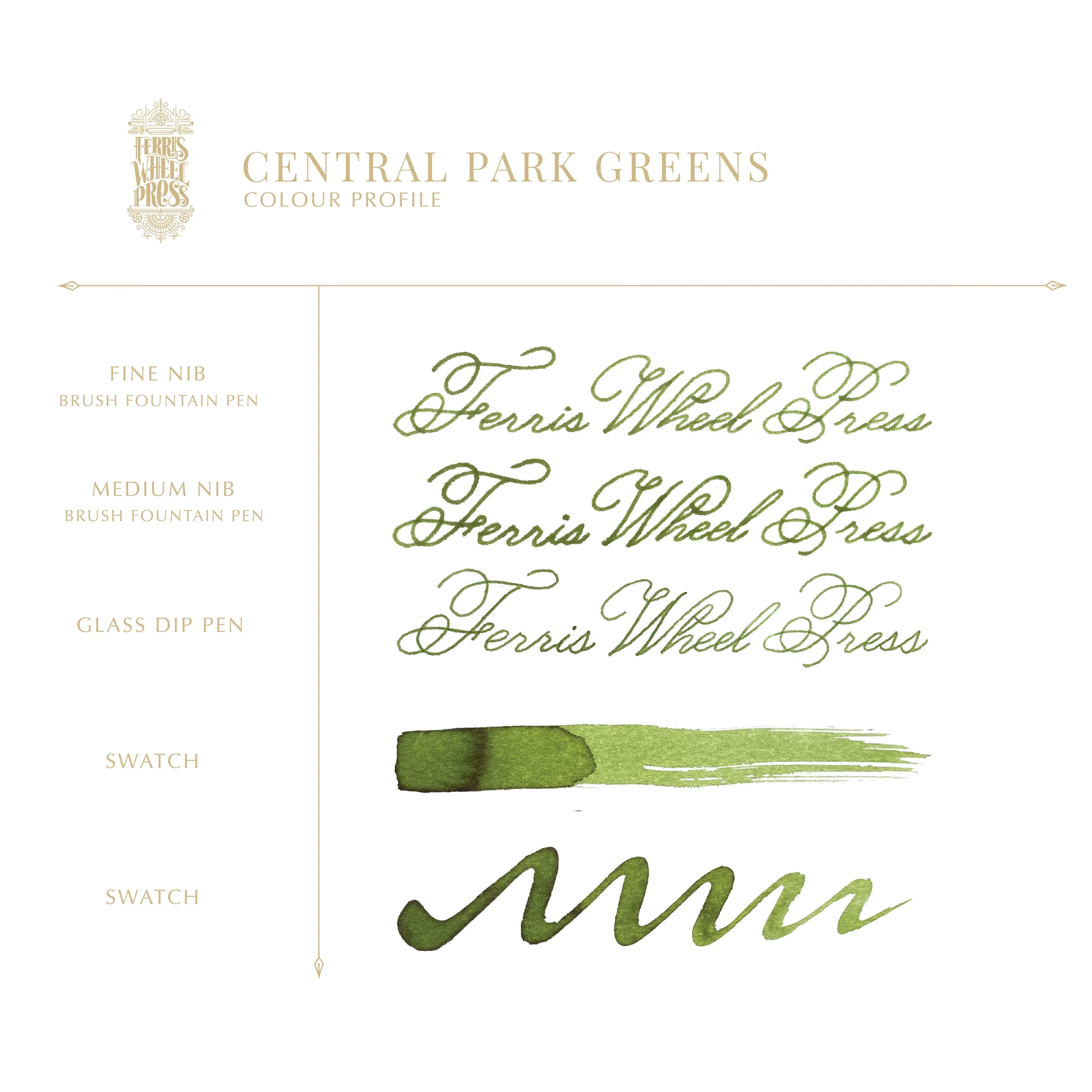 Ferris Wheel Press - Fountain Pen Ink Glass Bottle 38ml - Central Park Greens - Image 3
