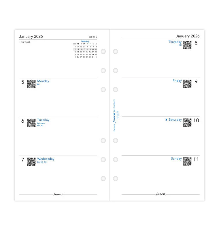 Filofax 2026 - Week On Two Pages - Diary Refill - Classic Personal - English - Image 2