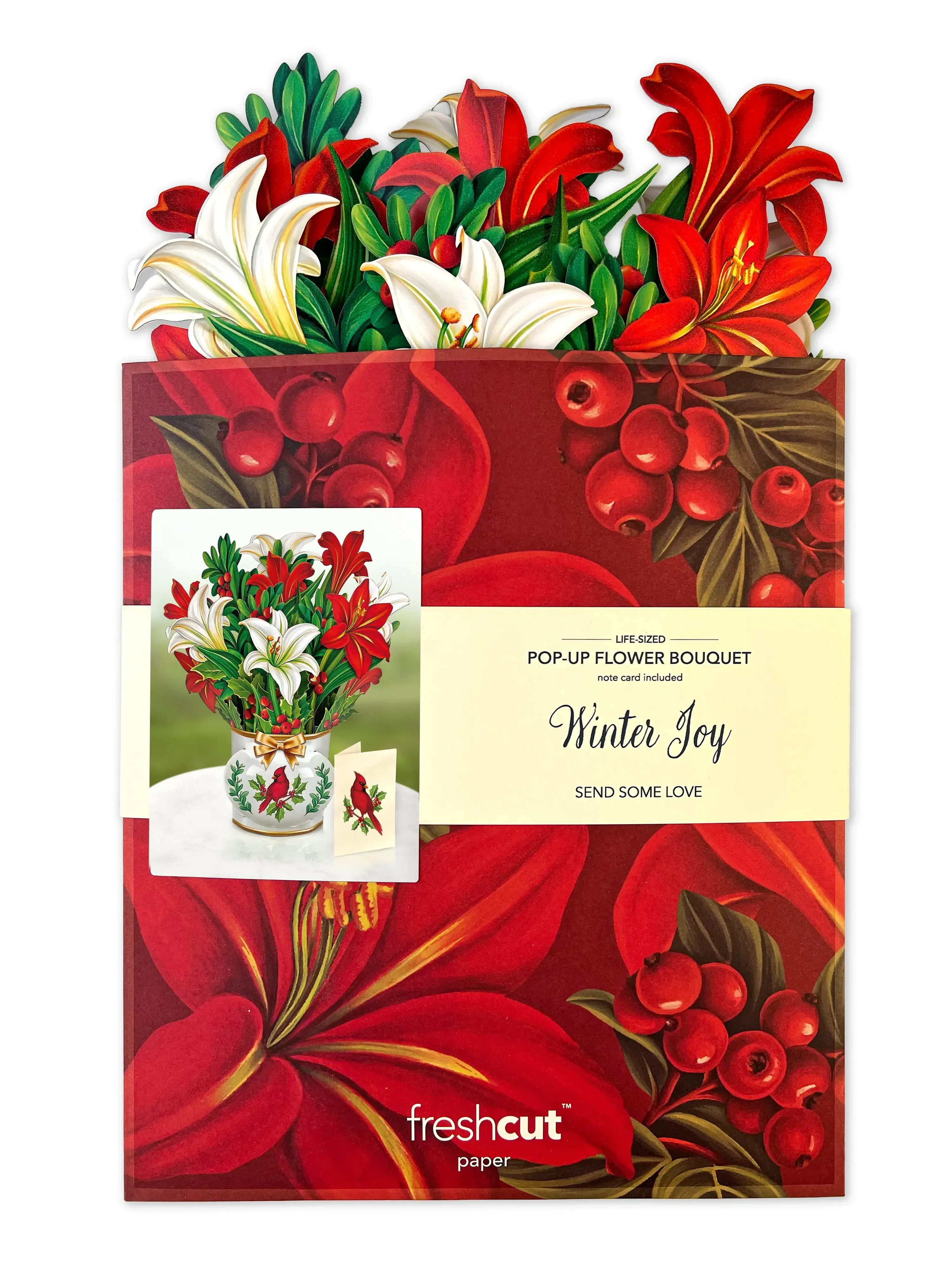 Fresh Cut Paper - Life Sized Pop-Up Flower Bouquet with Note Card - Winter Joy