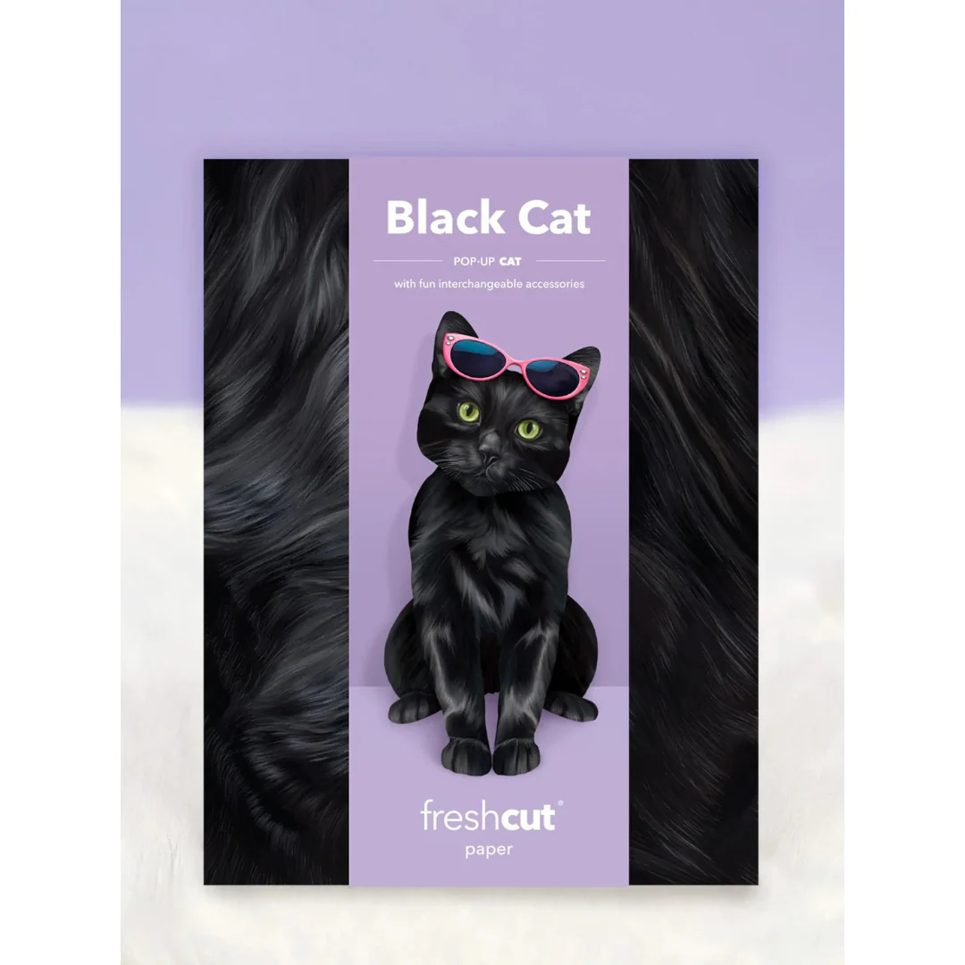 Fresh Cut Paper - Pop-Up Cat with Note Card and Accessories - Black Cat