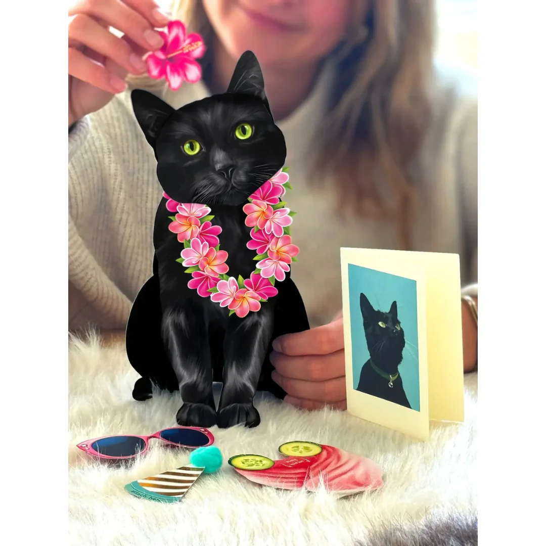 Fresh Cut Paper - Pop-Up Cat with Note Card and Accessories - Black Cat - Image 3