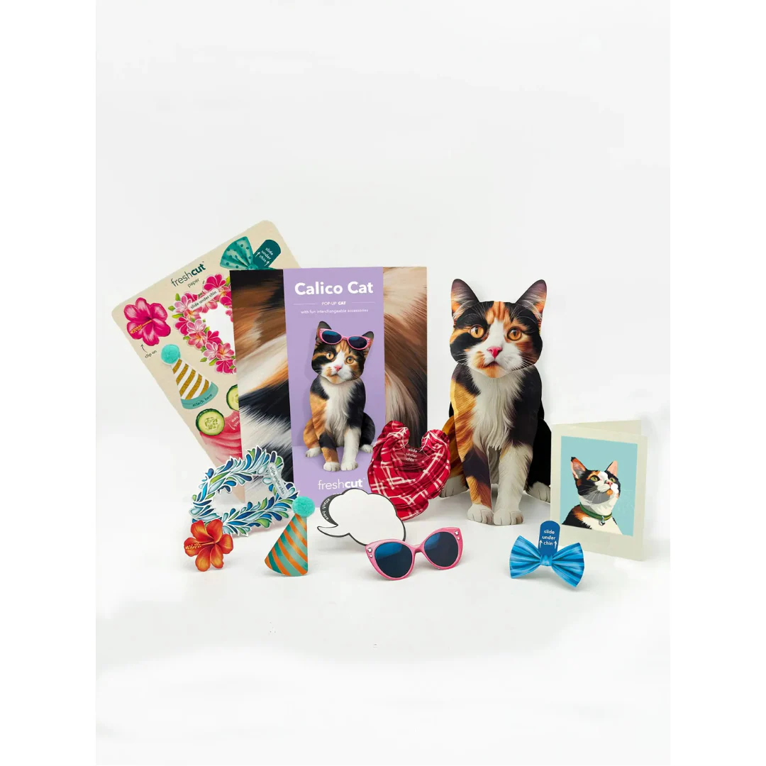 Fresh Cut Paper - Pop-Up Cat with Note Card and Accessories - Calico Cat - Image 2