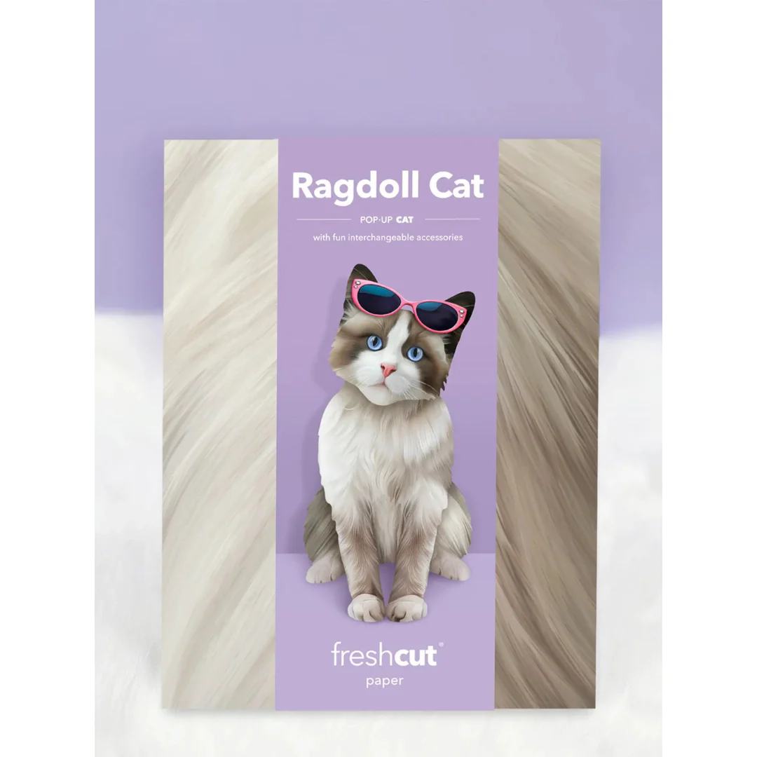 Fresh Cut Paper - Pop-Up Cat with Note Card and Accessories - Ragdoll Cat