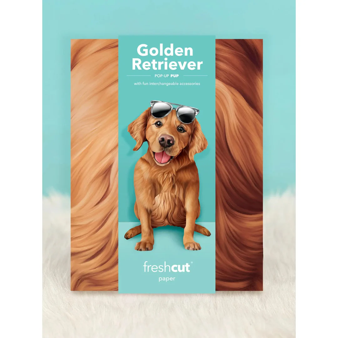 Fresh Cut Paper - Pop-Up Pup with Note Card and Accessories - Golden Retriever