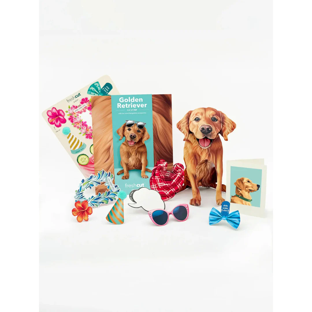 Fresh Cut Paper - Pop-Up Pup with Note Card and Accessories - Golden Retriever - Image 2