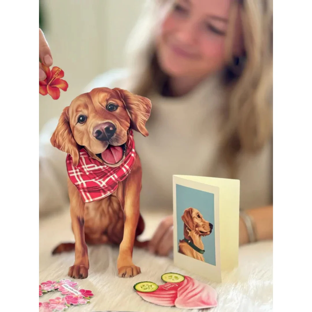 Fresh Cut Paper - Pop-Up Pup with Note Card and Accessories - Golden Retriever - Image 3