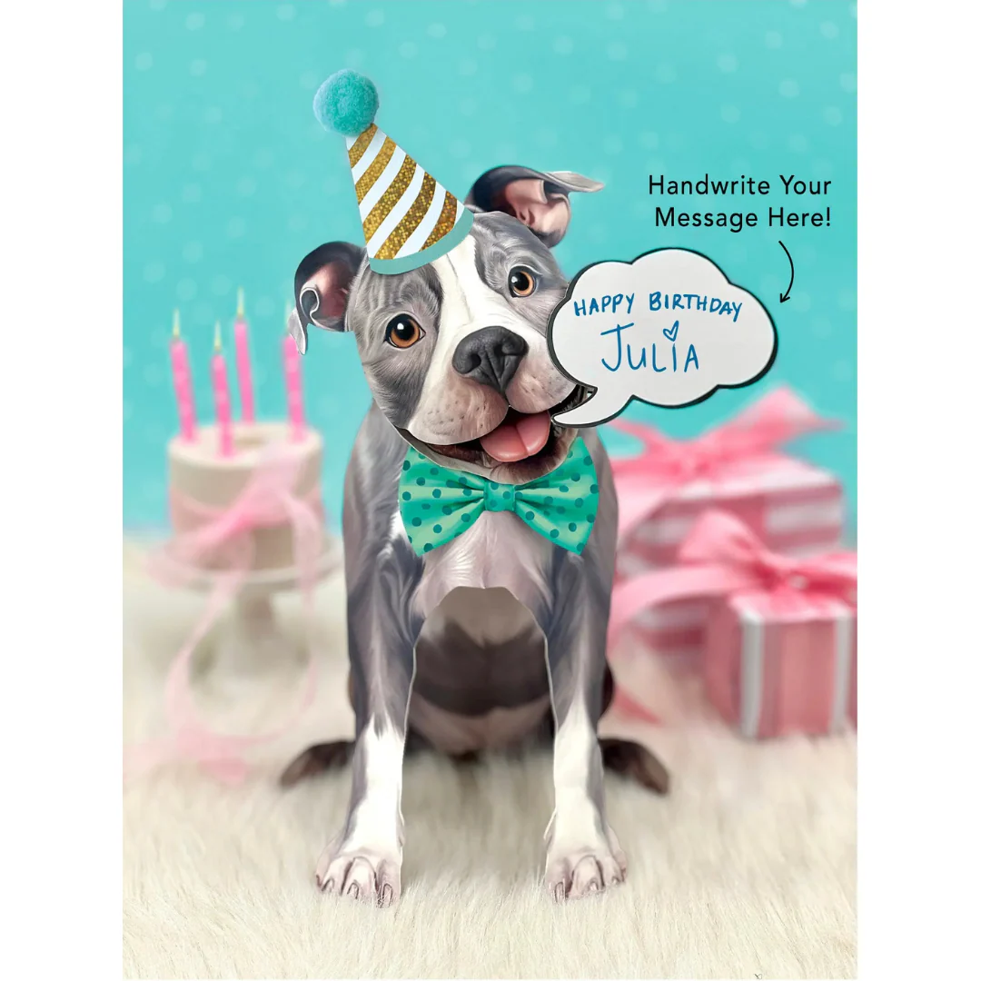 Fresh Cut Paper - Pop-Up Pup with Note Card and Accessories - Grey Pit Bull - Image 4