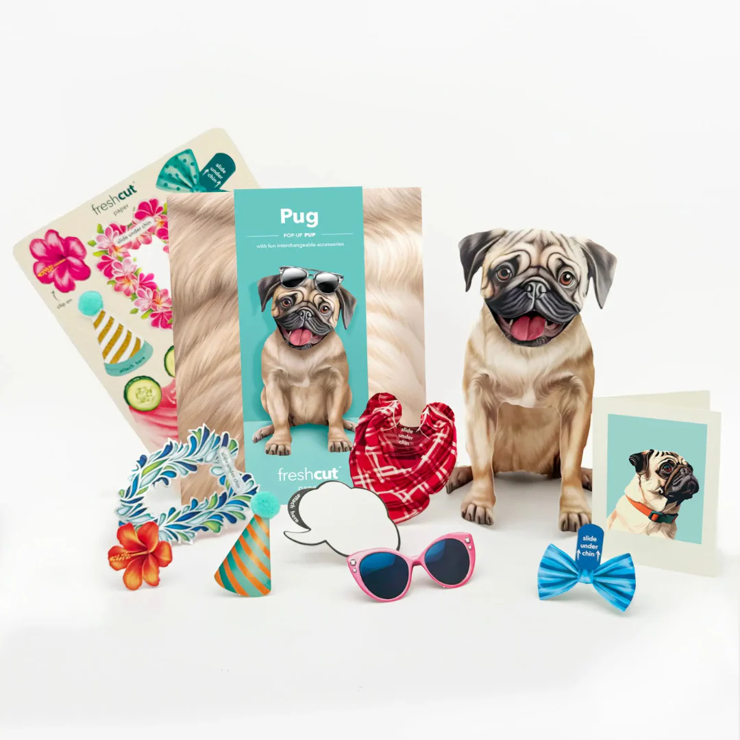 Fresh Cut Paper - Pop-Up Pup with Note Card and Accessories - Pug - Image 2