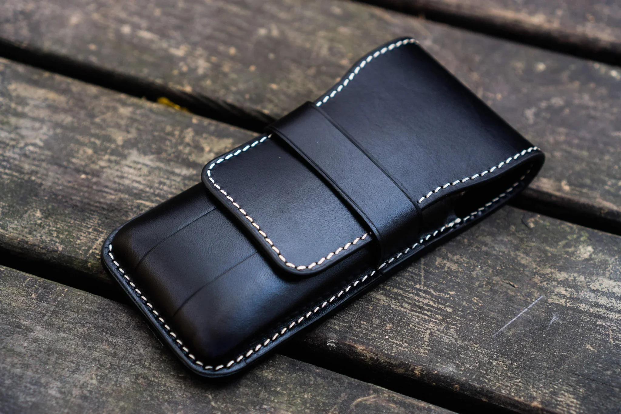 Galen Leather - Leather Flap Pen Case for Three Pens - Black - Image 2