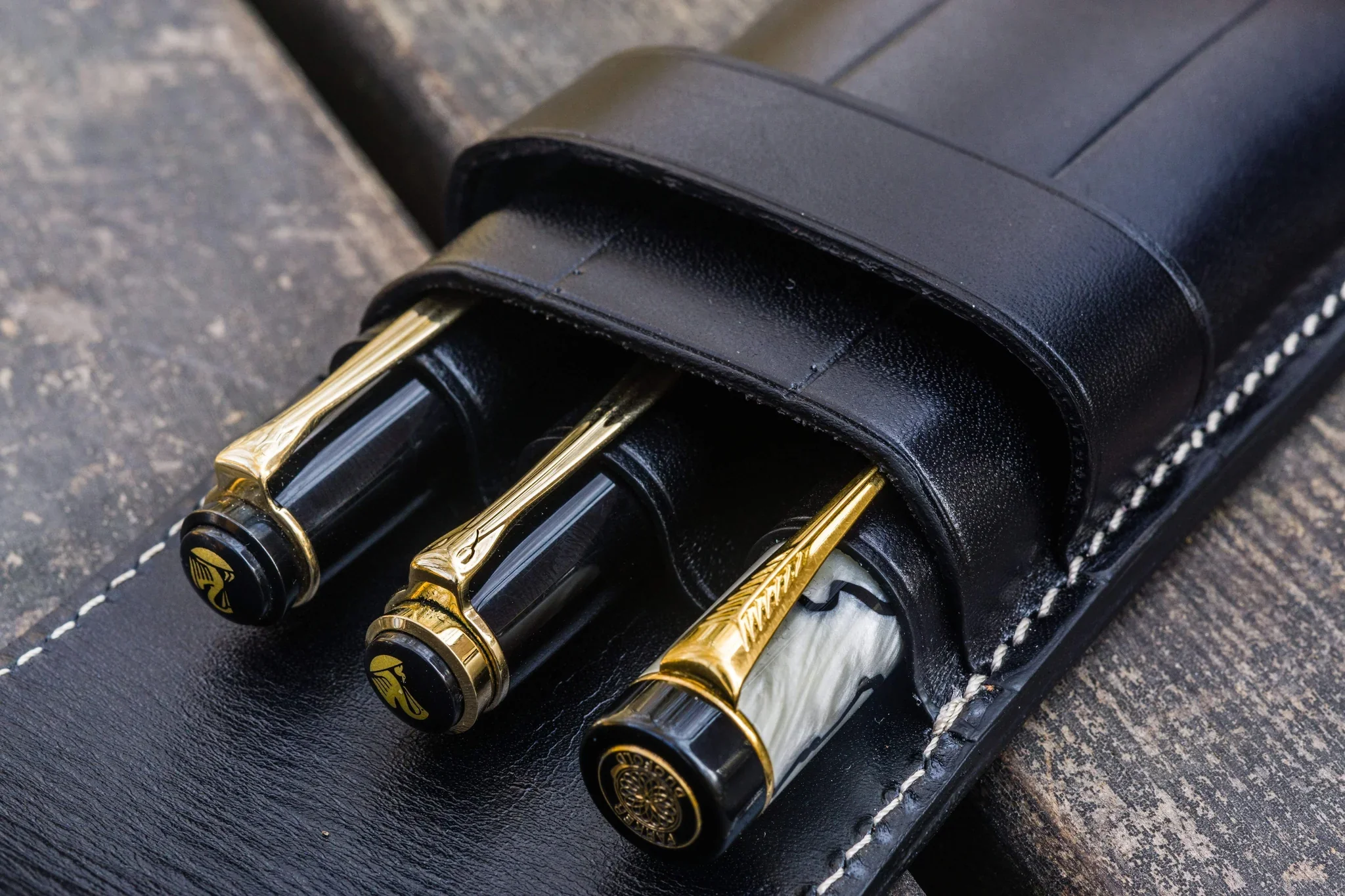 Galen Leather - Leather Flap Pen Case for Three Pens - Black - Image 3