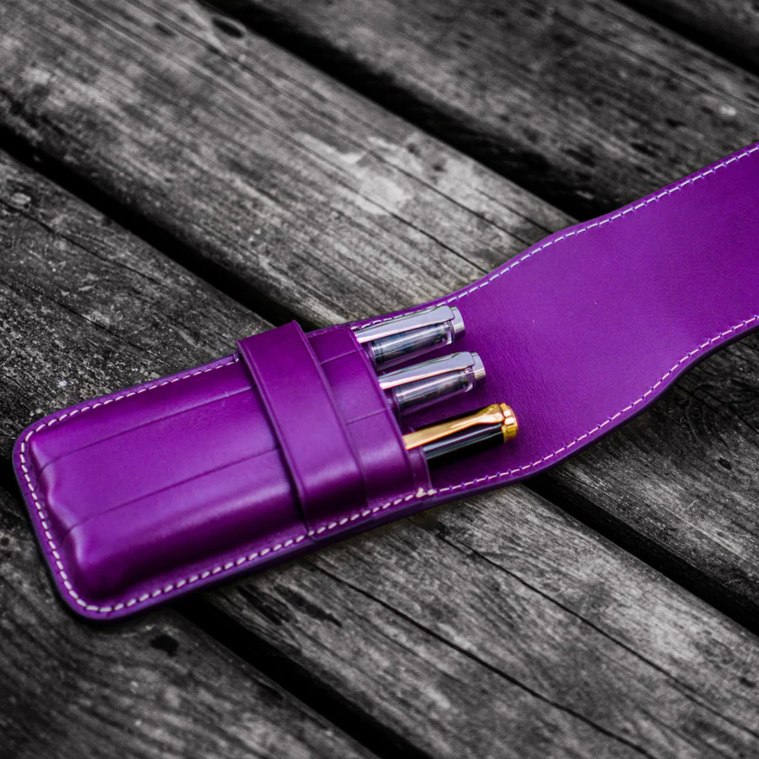 Galen Leather - Leather Flap Pen Case for Three Pens - Purple - Image 2
