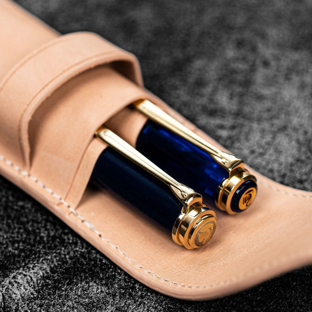 Galen Leather - Leather Flap Pen Case for Two Pens - Undyed Leather