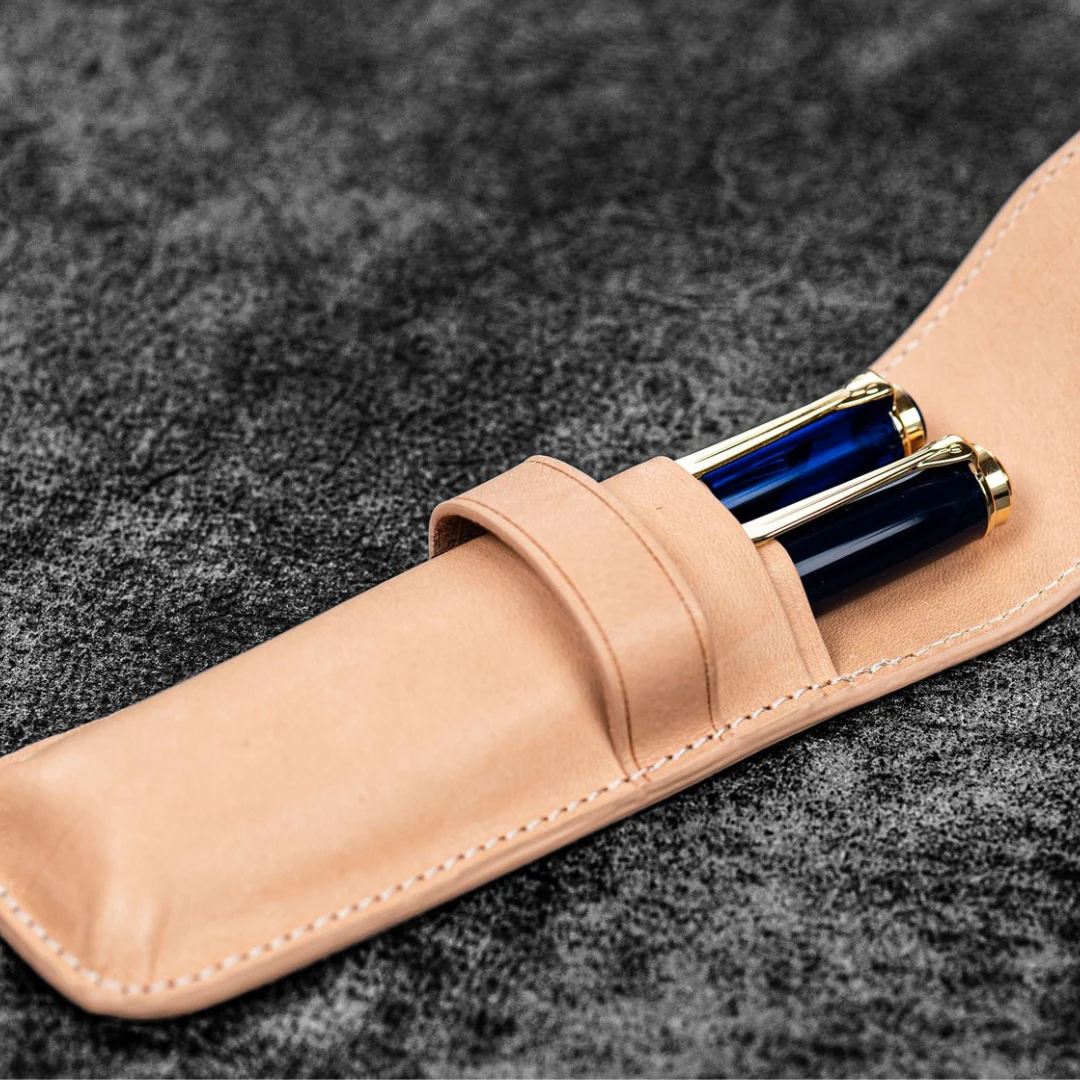 Galen Leather - Leather Flap Pen Case for Two Pens - Undyed Leather - Image 2