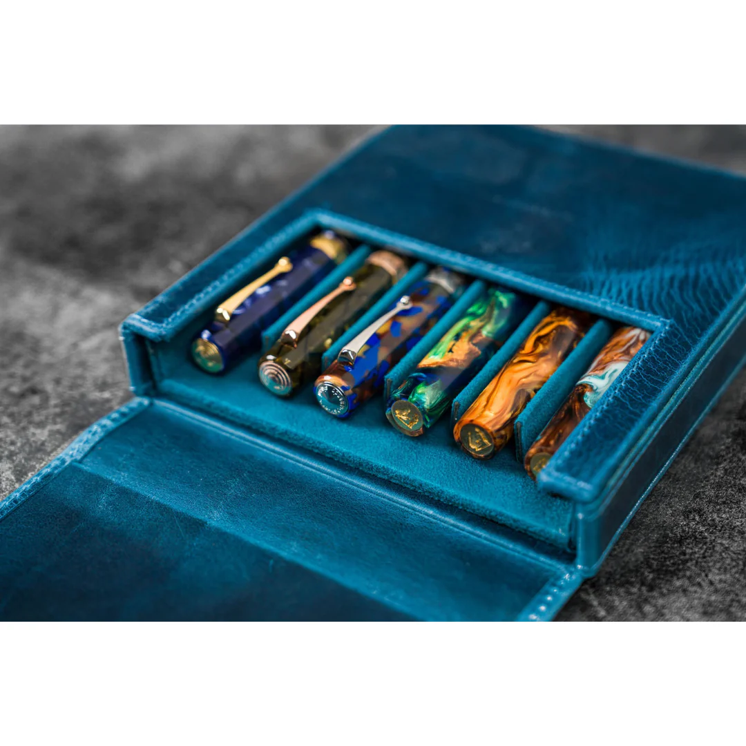 Galen Leather - Leather Magnum Opus 6 Slots Hard Pen Case with Removable Pen Tray - C.H. Ocean Blue - Image 5