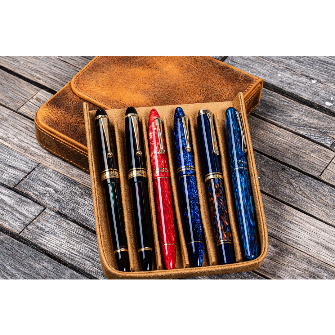 Galen Leather - Leather Magnum Opus 6 Slots Hard Pen Case with Removable Pen Tray - Crazy Horse Brown - Image 3