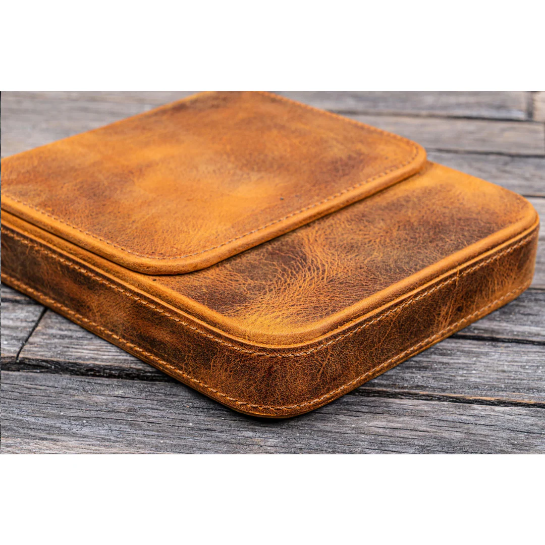 Galen Leather - Leather Magnum Opus 6 Slots Hard Pen Case with Removable Pen Tray - Crazy Horse Brown - Image 6