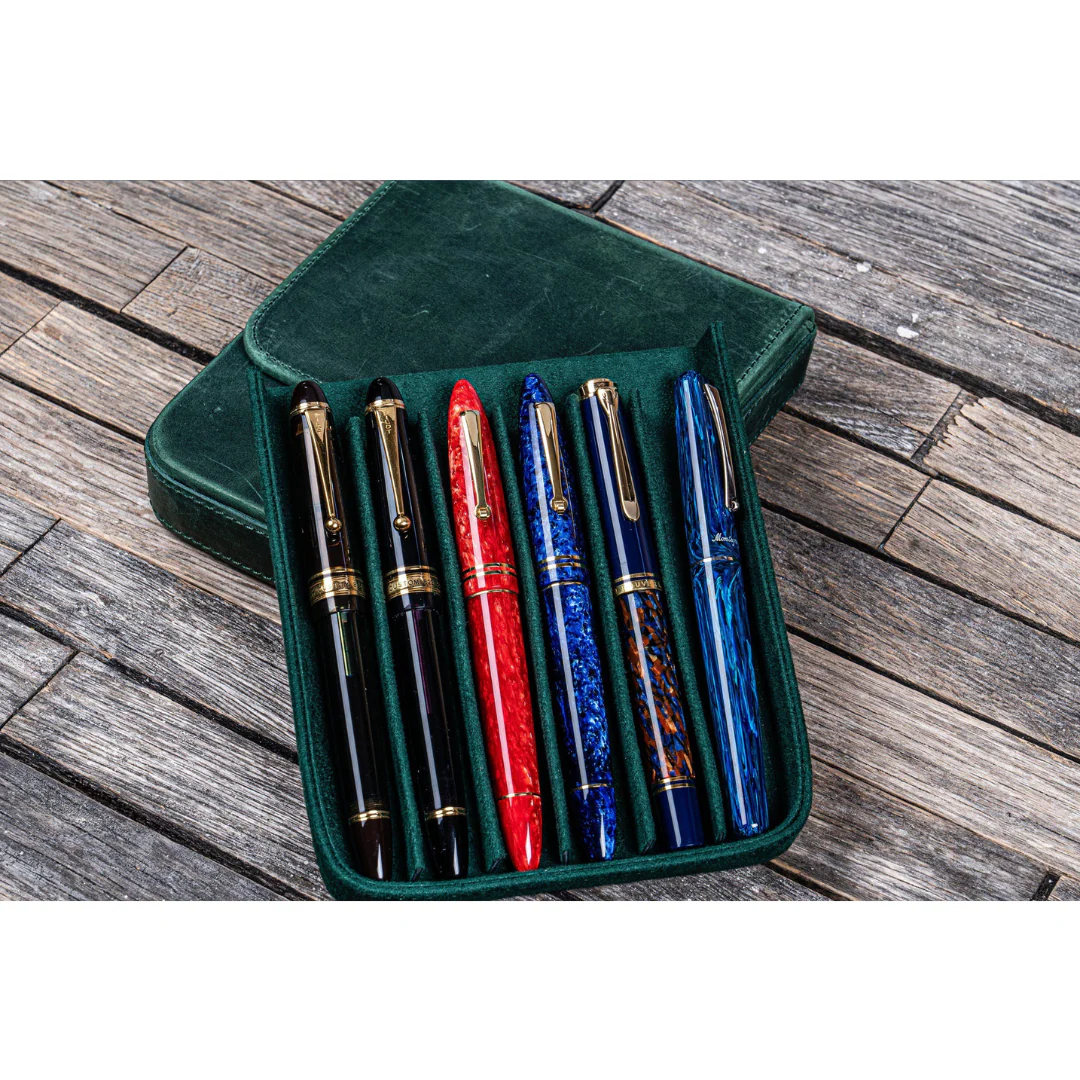 Galen Leather - Leather Magnum Opus 6 Slots Hard Pen Case with Removable Pen Tray - Crazy Horse Forest Green - Image 3
