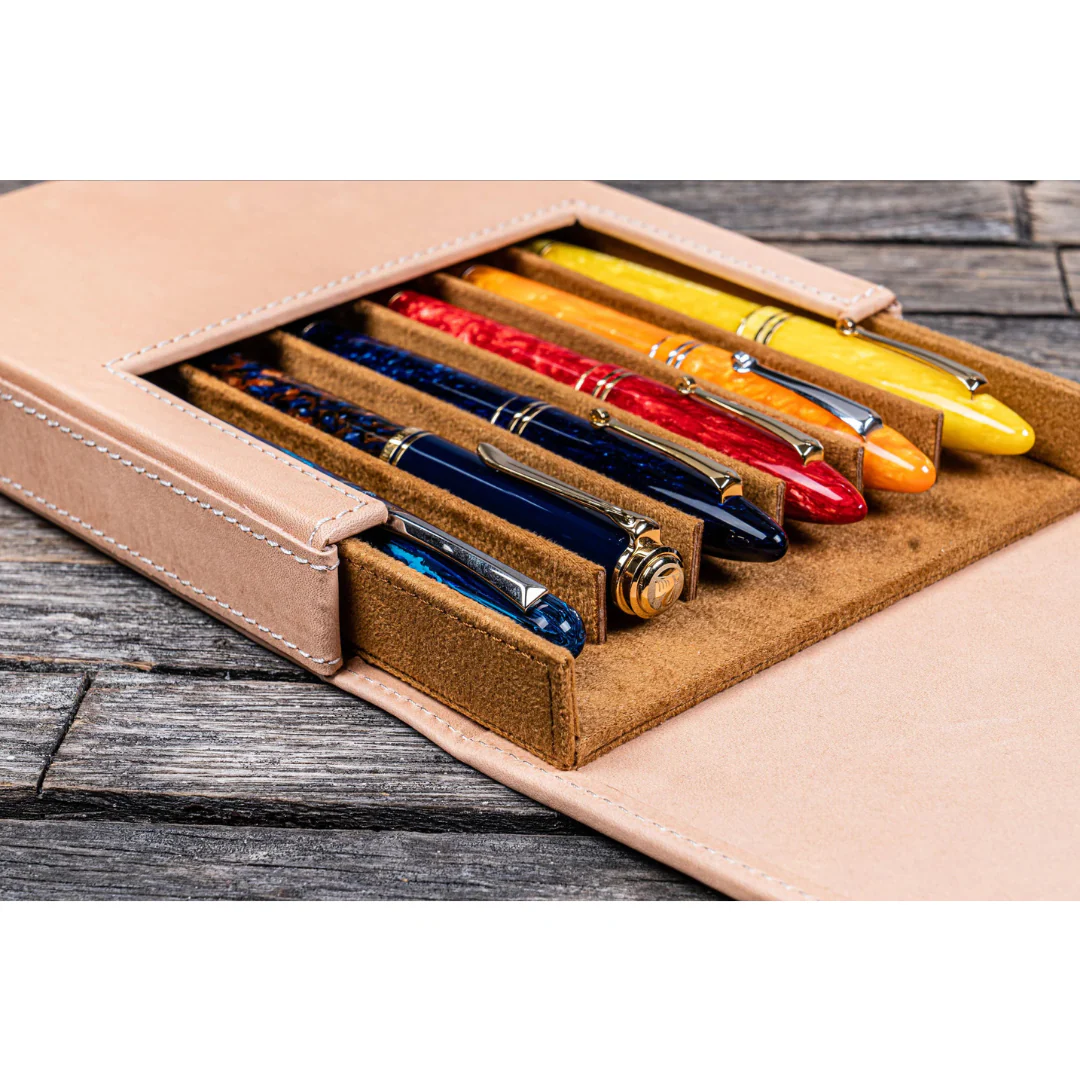 Galen Leather - Leather Magnum Opus 6 Slots Hard Pen Case with Removable Pen Tray - Undyed Leather - Image 4