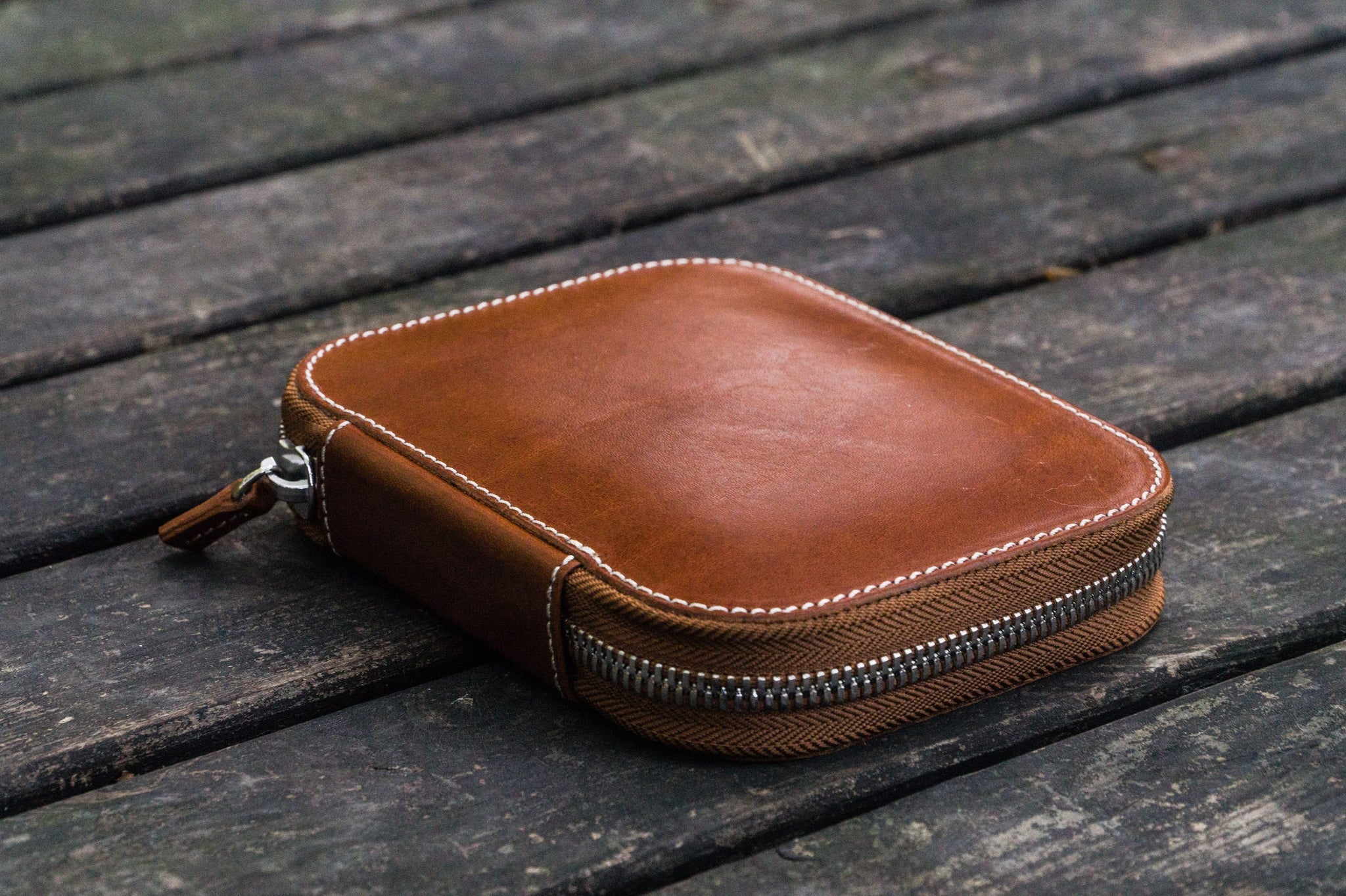 Galen Leather - Leather Zippered 10 Slots Pen Case - Brown - Image 4