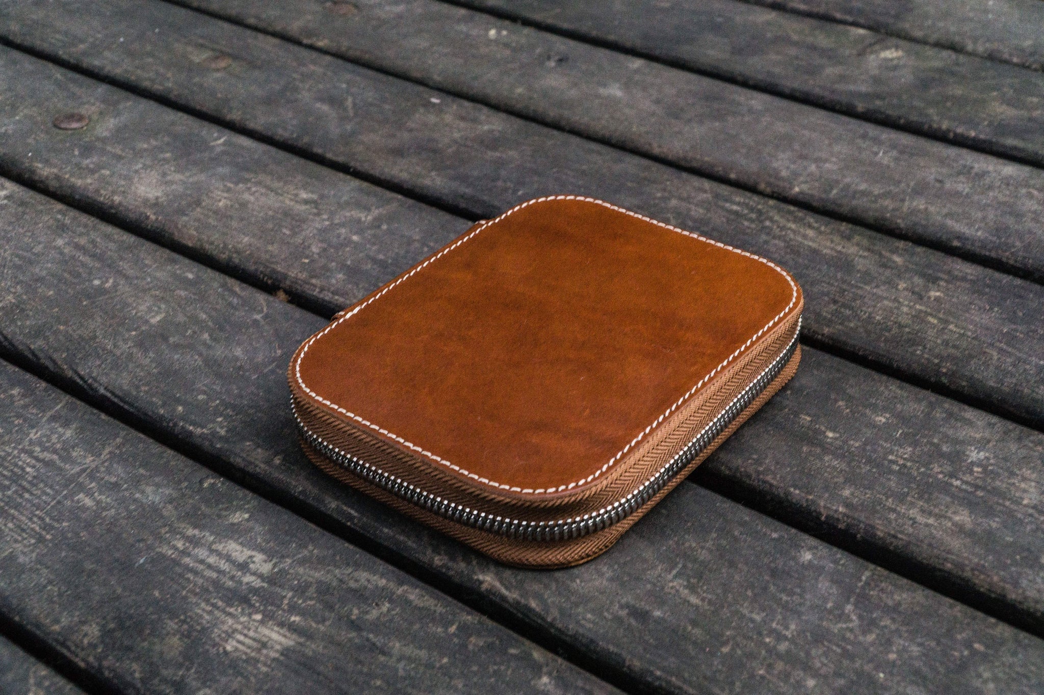 Galen Leather - Leather Zippered 10 Slots Pen Case - Brown - Image 5
