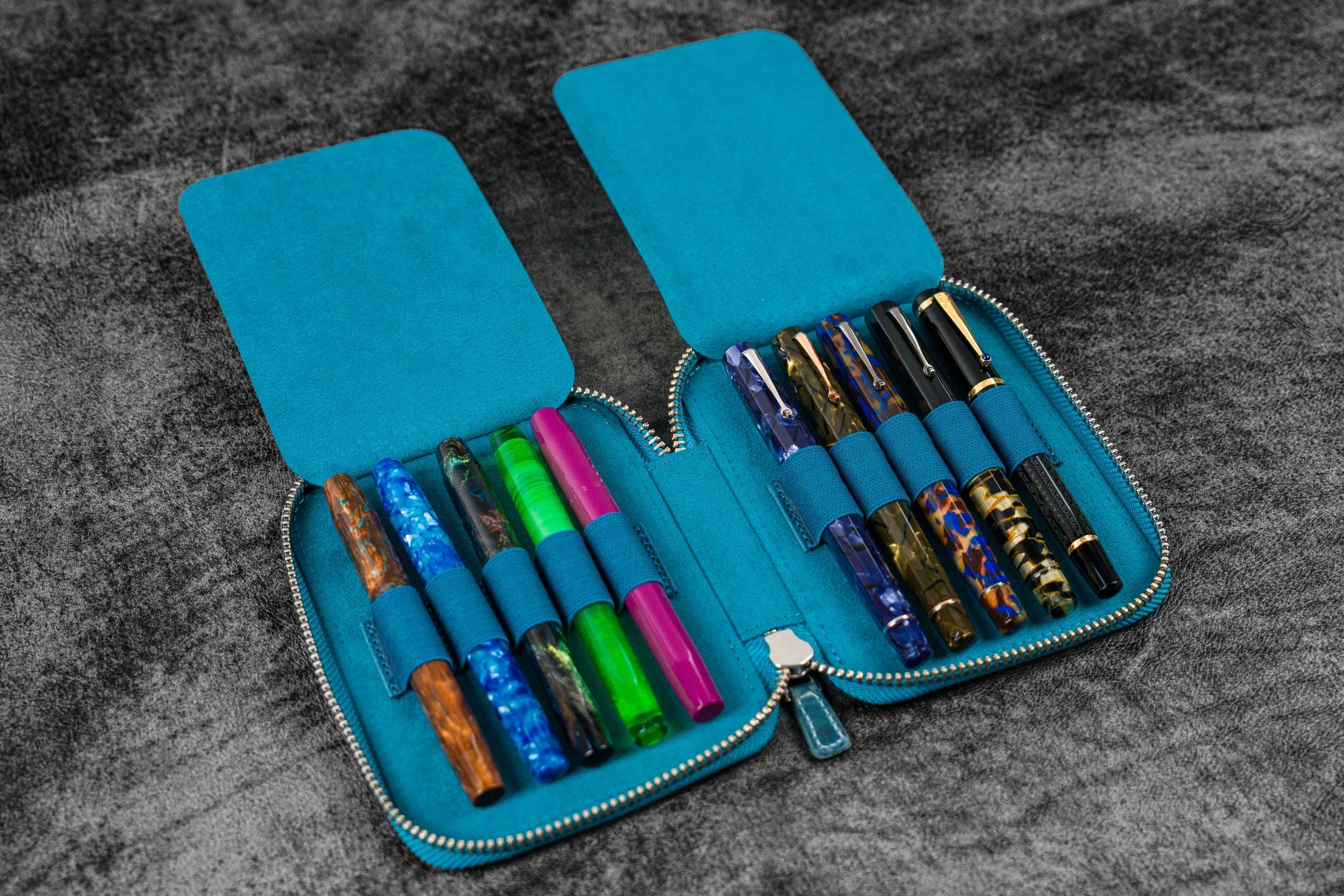 Galen Leather - Leather Zippered 10 Slots Pen Case - C.H. Ocean Blue - Image 2