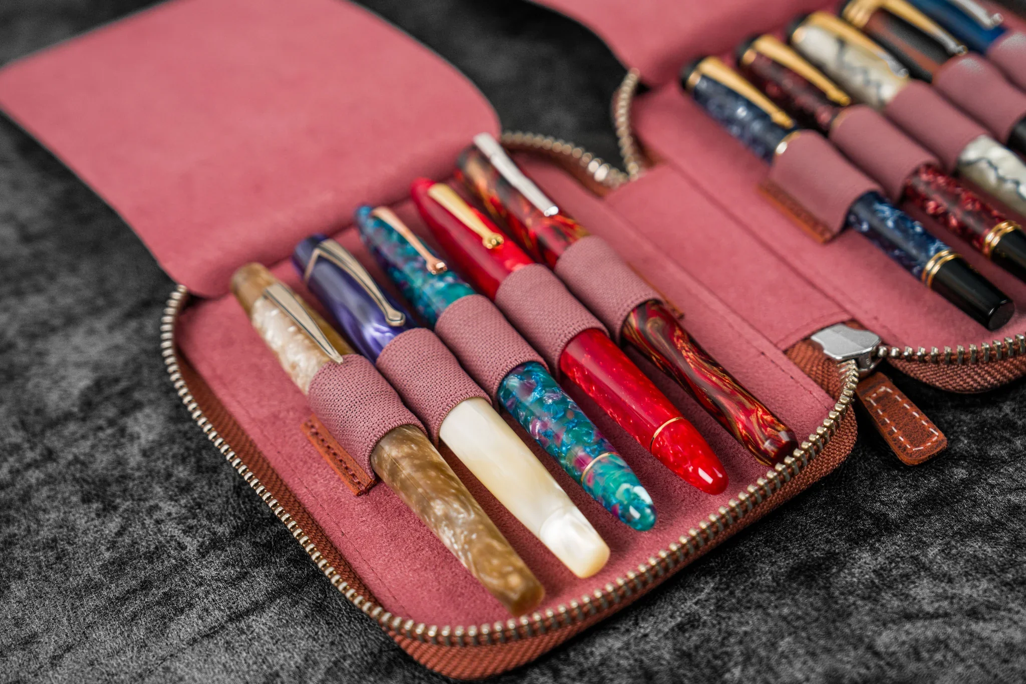 Galen Leather - Leather Zippered 10 Slots Pen Case - C.H. Orange - Image 4