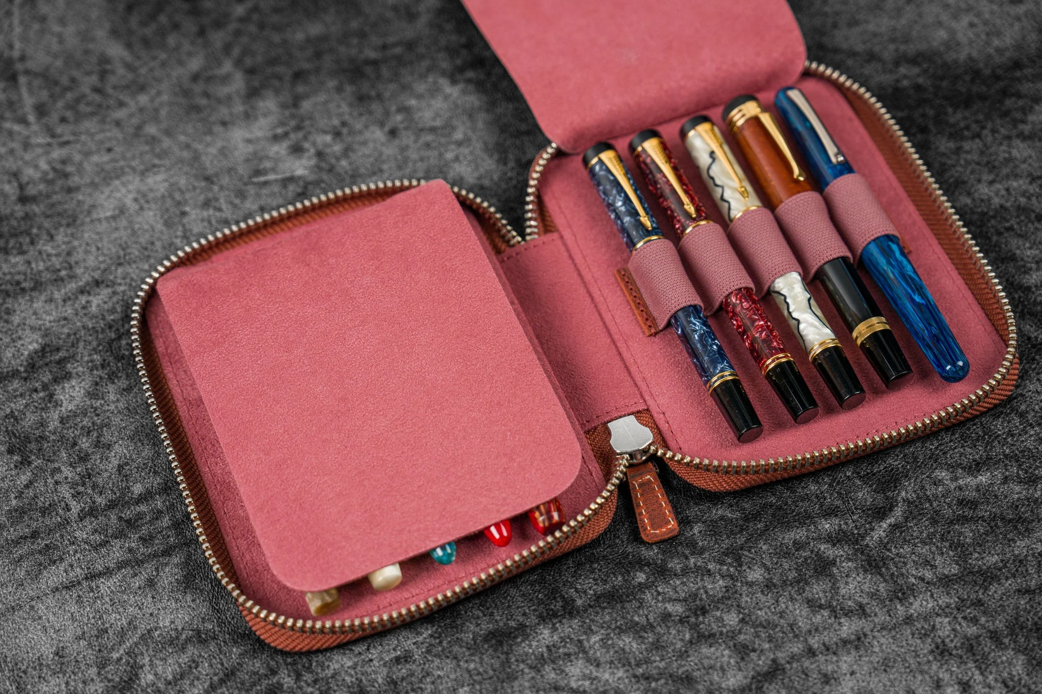 Galen Leather - Leather Zippered 10 Slots Pen Case - C.H. Orange - Image 5