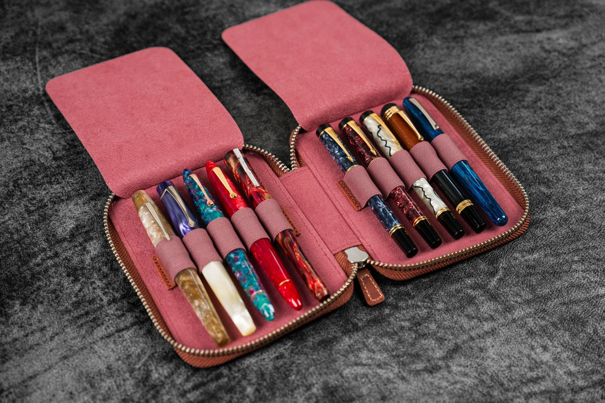 Galen Leather - Leather Zippered 10 Slots Pen Case - C.H. Orange - Image 8