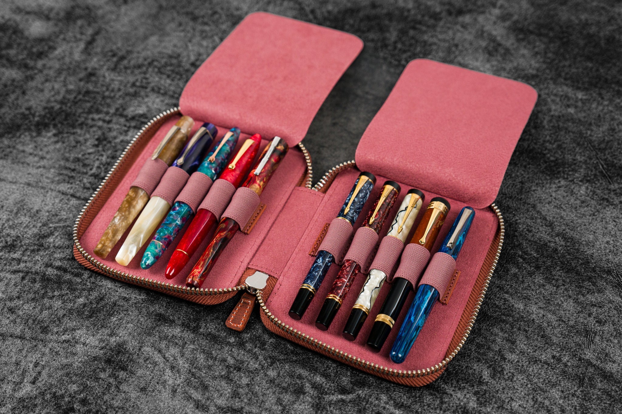 Galen Leather - Leather Zippered 10 Slots Pen Case - C.H. Orange - Image 9