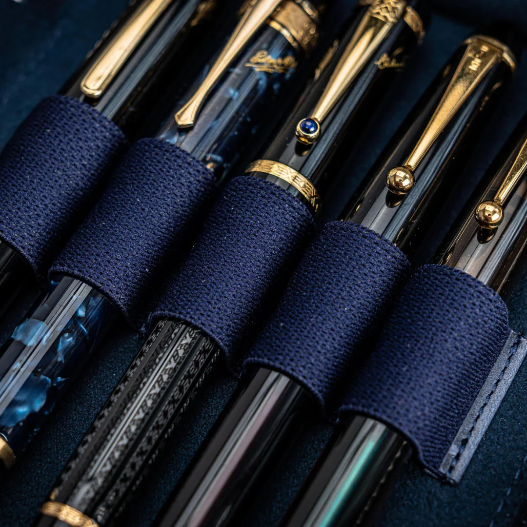 Galen Leather - Leather Zippered 10 Slots Pen Case - Crazy Horse Navy Blue - Image 2