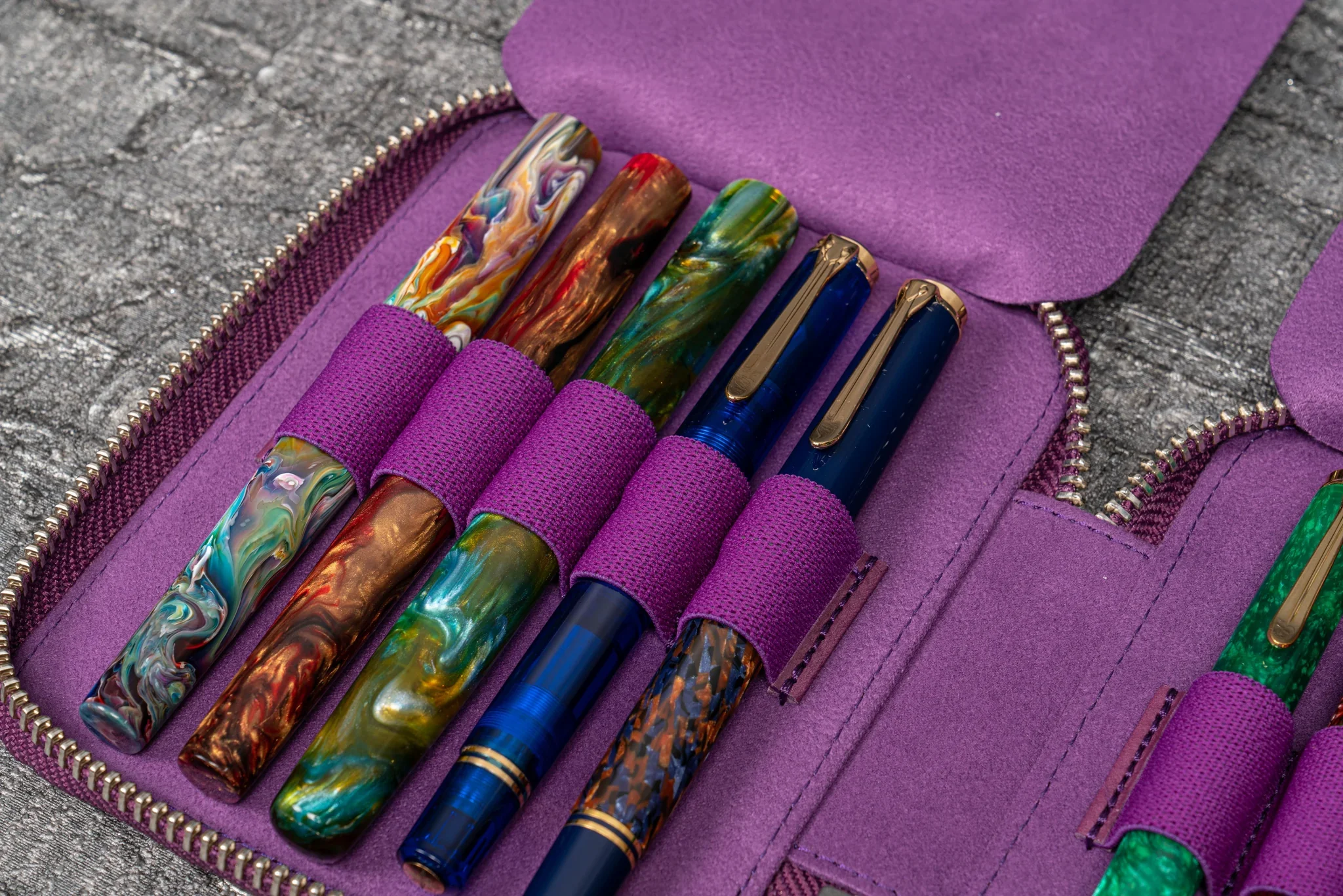 Galen Leather - Leather Zippered 10 Slots Pen Case - Purple - Image 2
