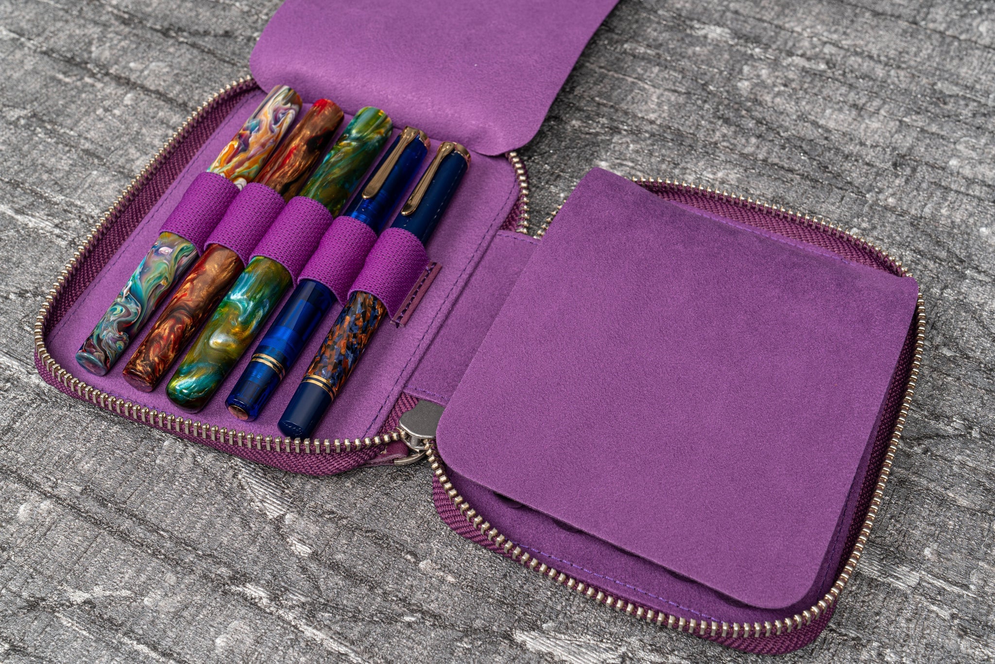 Galen Leather - Leather Zippered 10 Slots Pen Case - Purple - Image 3