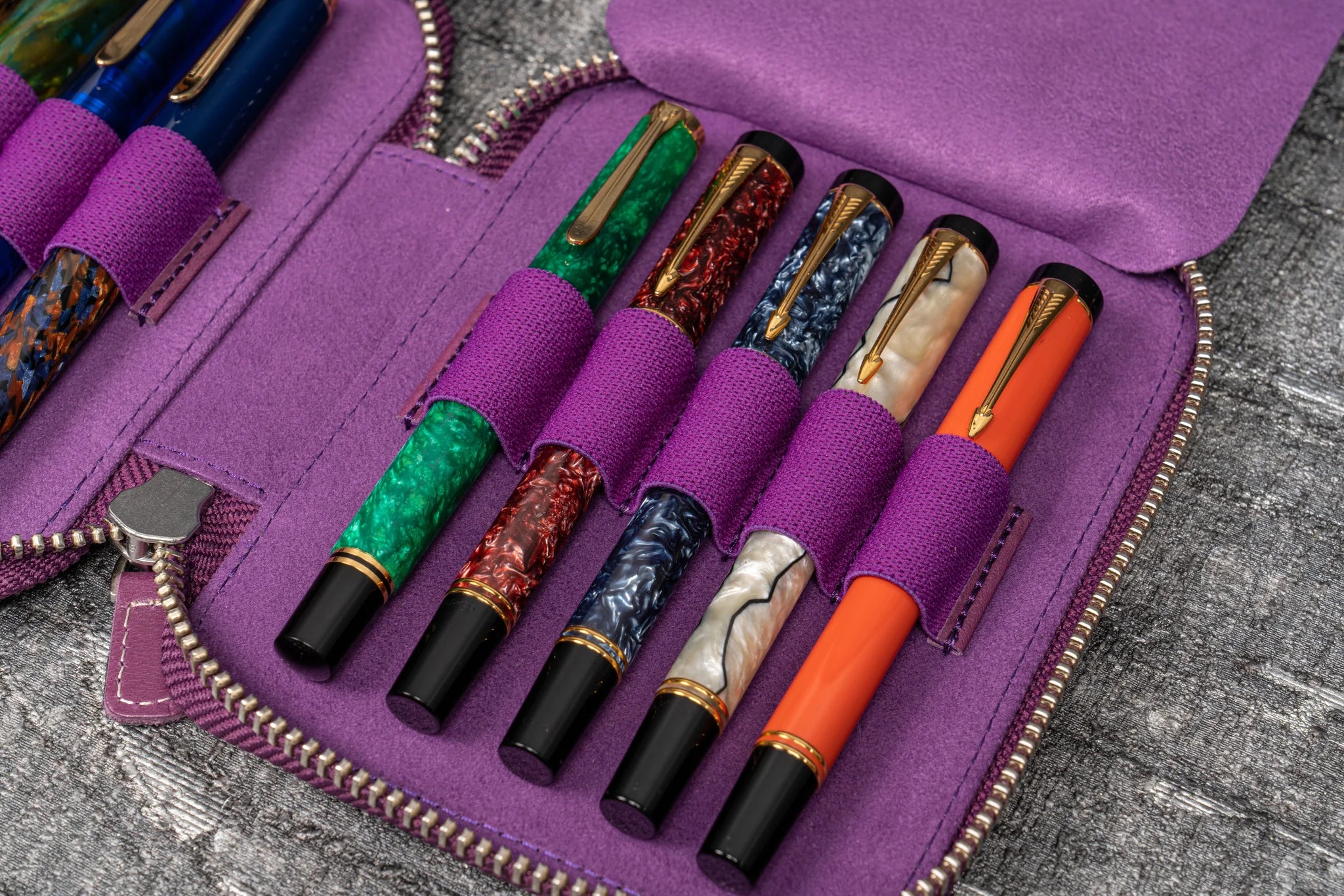 Galen Leather - Leather Zippered 10 Slots Pen Case - Purple - Image 4