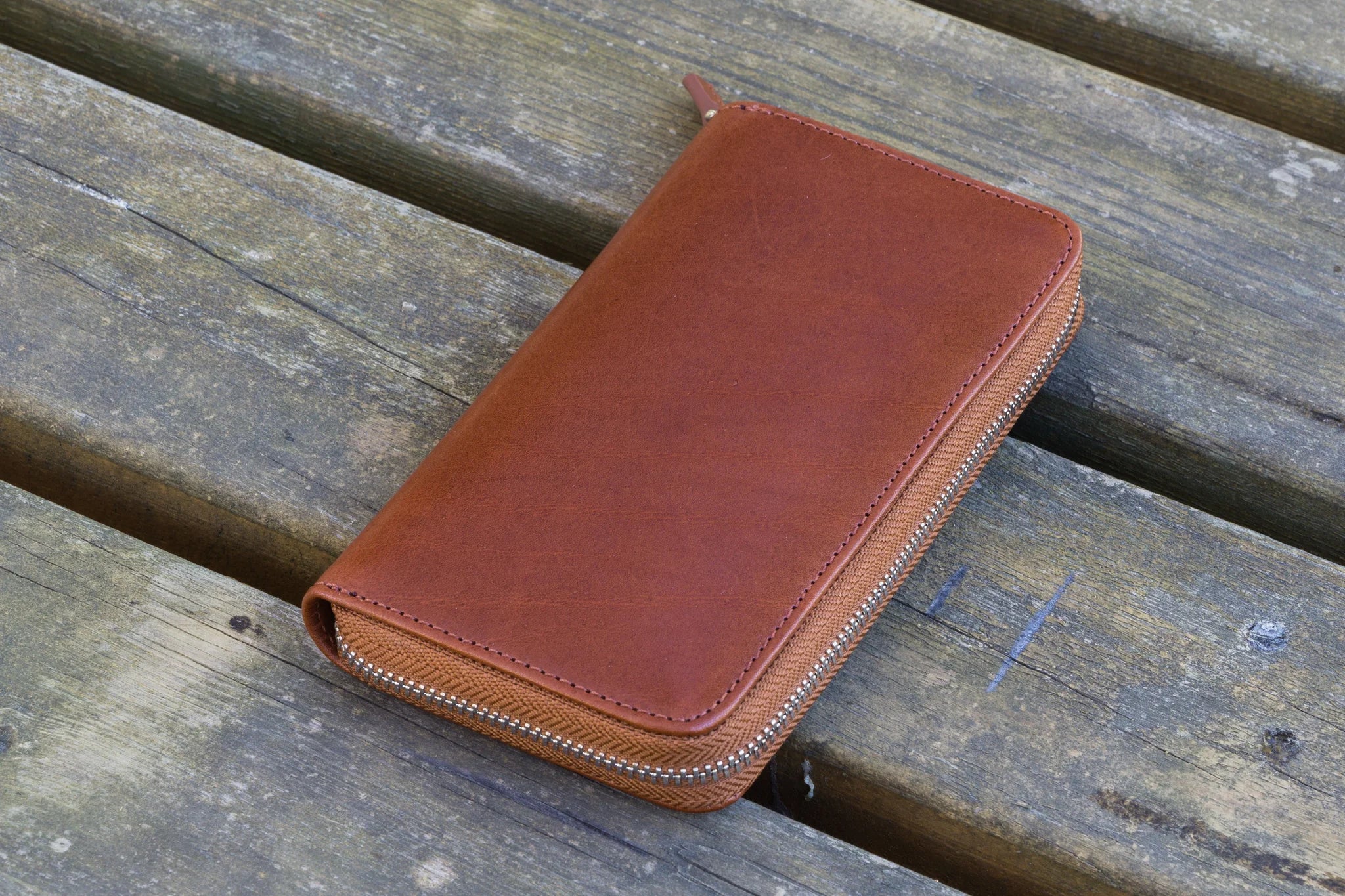 Galen Leather - Leather Zippered 3 Slots Pen Case - Brown - Image 2