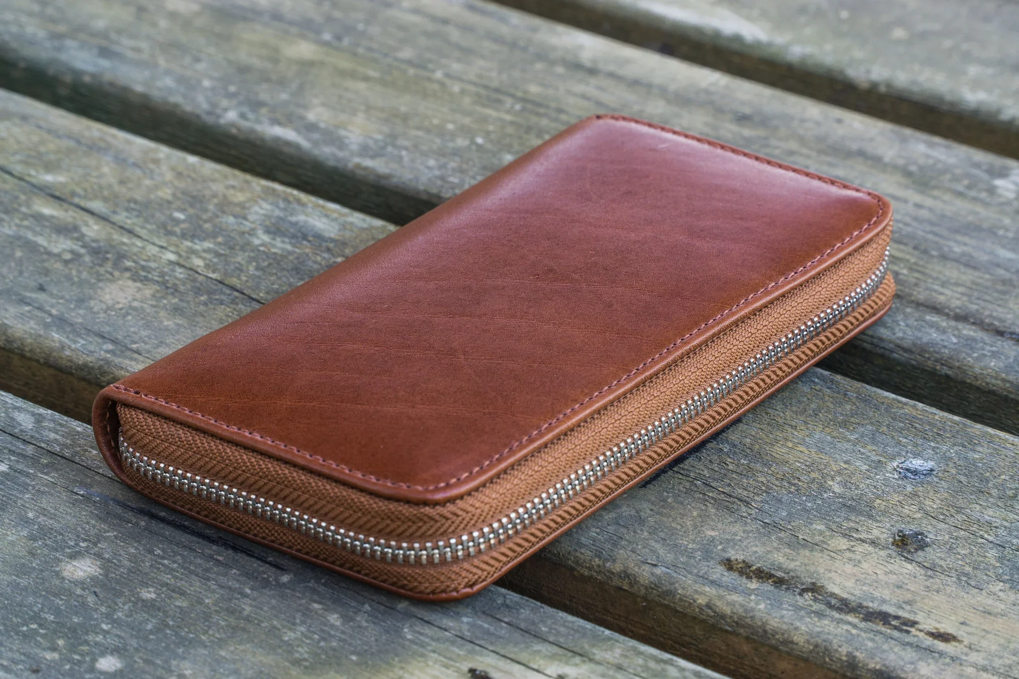 Galen Leather - Leather Zippered 3 Slots Pen Case - Brown - Image 3