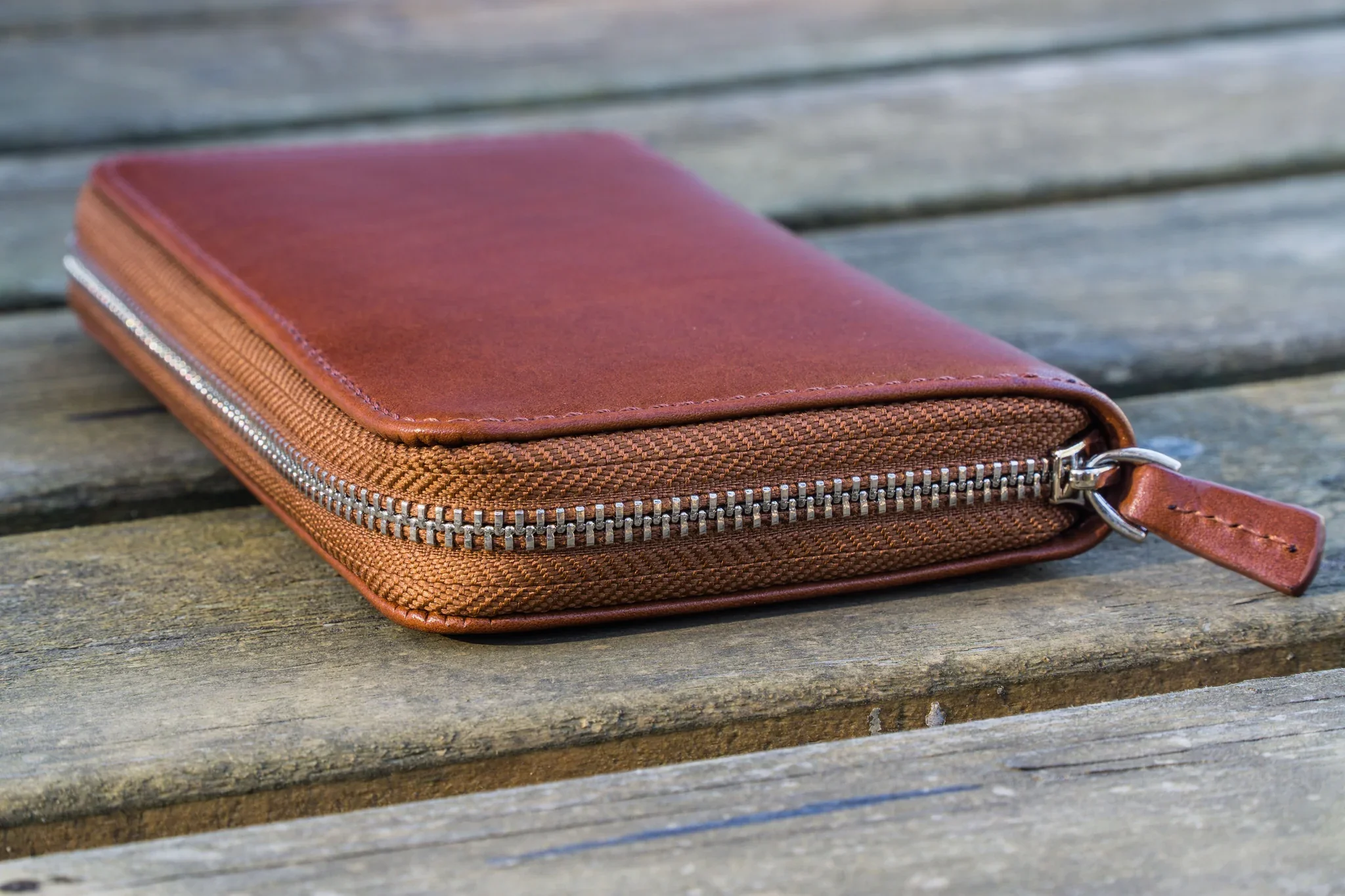 Galen Leather - Leather Zippered 3 Slots Pen Case - Brown - Image 4