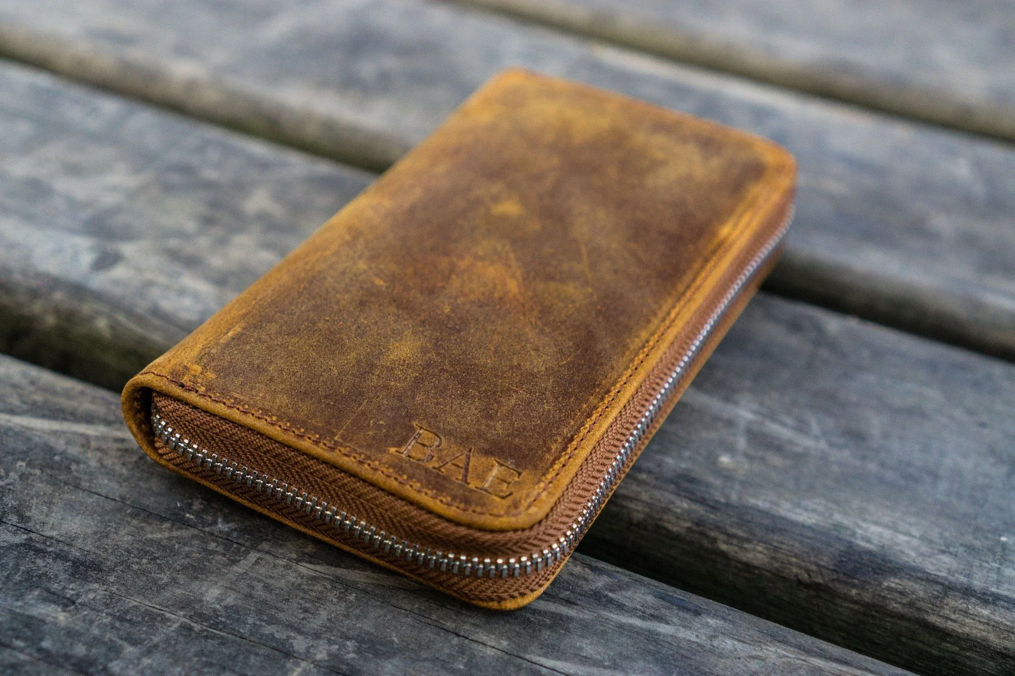 Galen Leather - Leather Zippered 3 Slots Pen Case - Crazy Horse Brown - Image 7