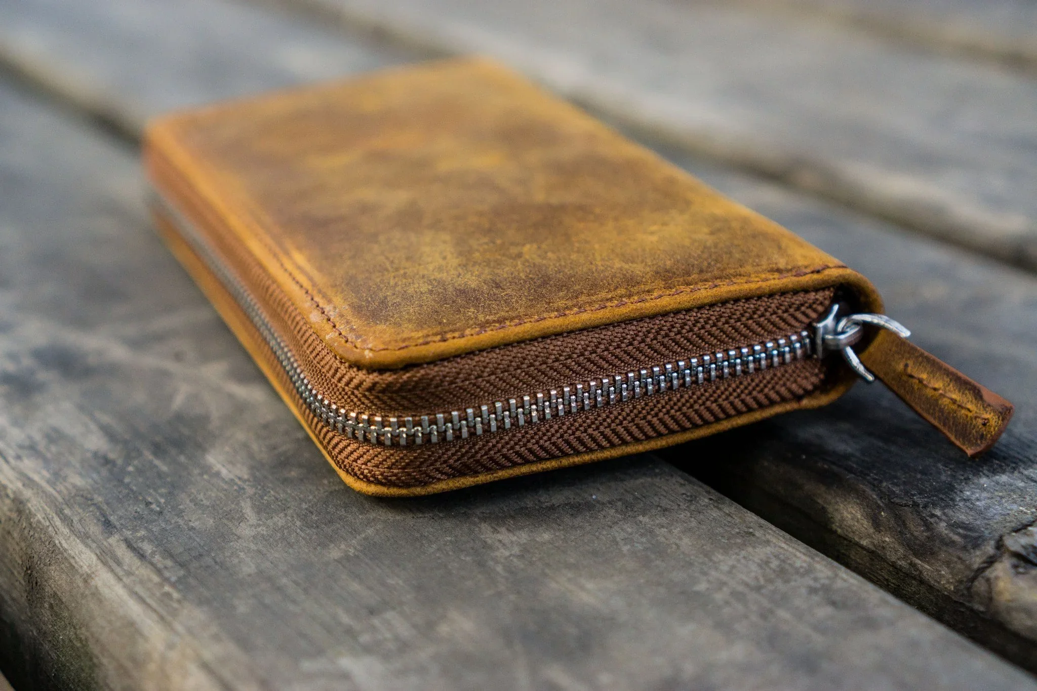 Galen Leather - Leather Zippered 3 Slots Pen Case - Crazy Horse Brown - Image 8